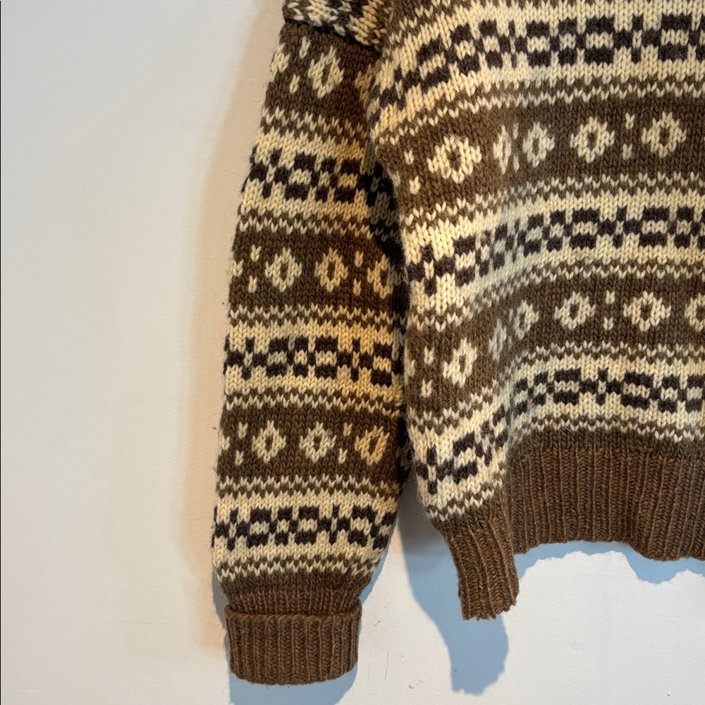 Handmade Brown Patterned wool Turtleneck Sweater size S/M - Picture 7 of 11